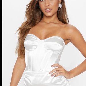 White satin corset top